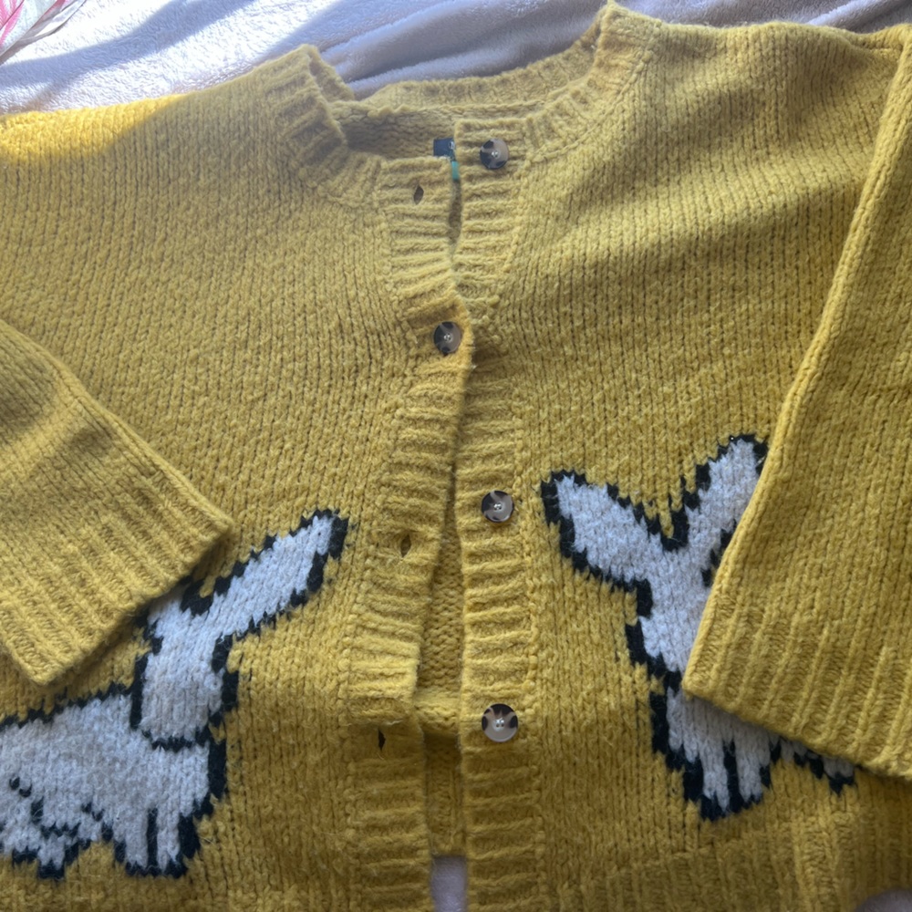 Anthropologie Maeve Bunny Slope Cardigan Cardi Sweater Size 3X Yellow Wool Blend